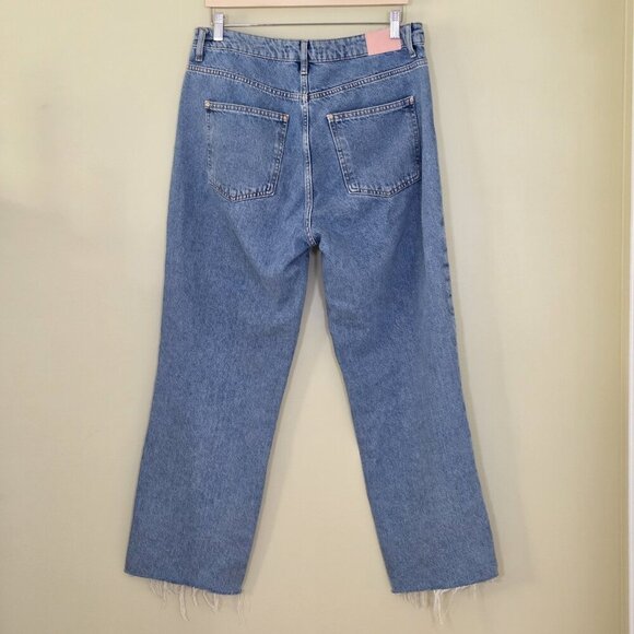 Zara Jeans Womens 12 Blue Straight Leg Cotton Boho Hippie Raw Hem Preppy Denim - Picture 2 of 16